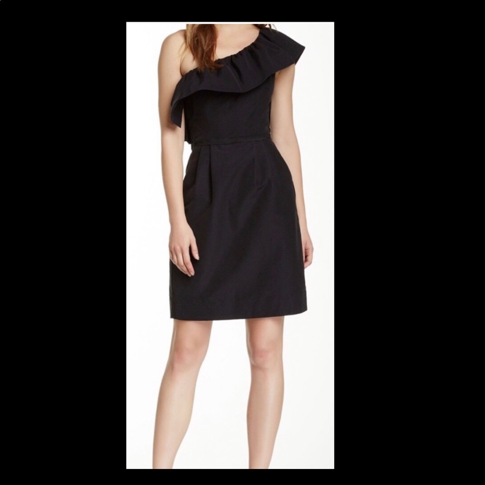 Rebecca Taylor Ruffle One Shoulder Black Dress